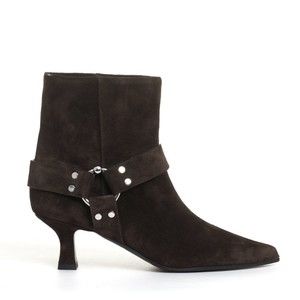3Juin Brown Suede Ankle Boot With 55 Mm Heel And Metal Ring - NWT